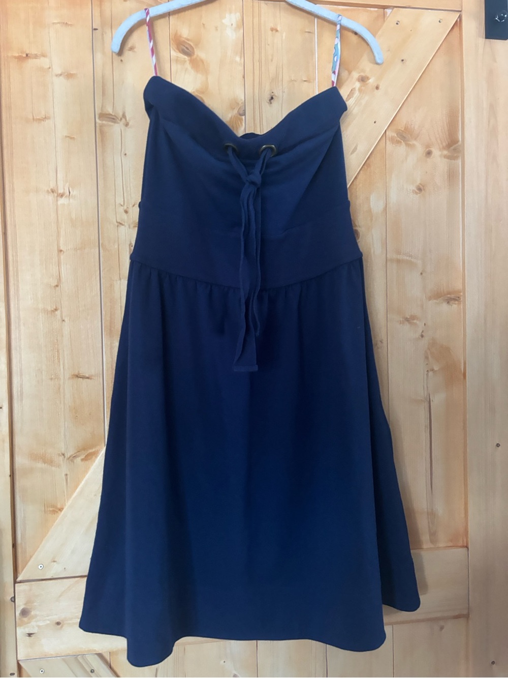 Anthropologie Allihop Navy Strapless Tie Front Babydoll Mini Dress M